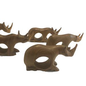 Vintage Wooden Rhino Napkins Rings 1980s Kenya